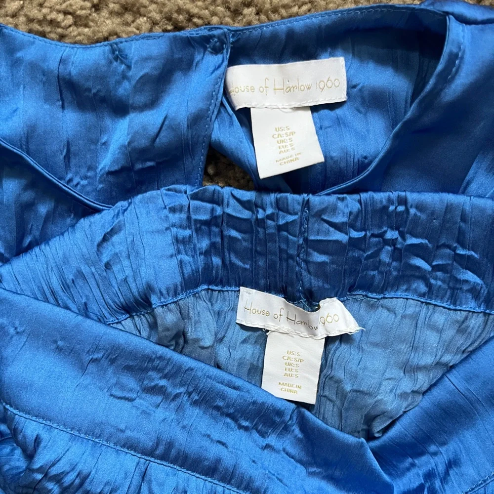 House of Harlow 1960 Blue Two Piece Set Open Back Crop Top & Flowy Pants Size S - Picture 4 of 11